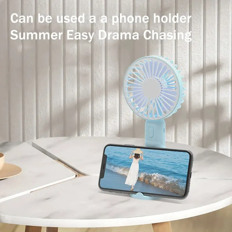 1pc New Portable Fan Office Desktop Multifunctional Folding Headed Small Electric Fan USB Mini Portable High Wind Pocket Fan