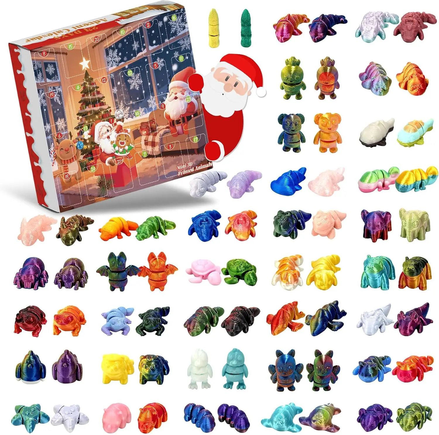 24PCS Mini 3D Printed Animal Figurines, Flexible Articulated Fidget Toys, Xmas Articulated Flexible Fidget Gifts for Kids Boys Girls Christmas Party Favors