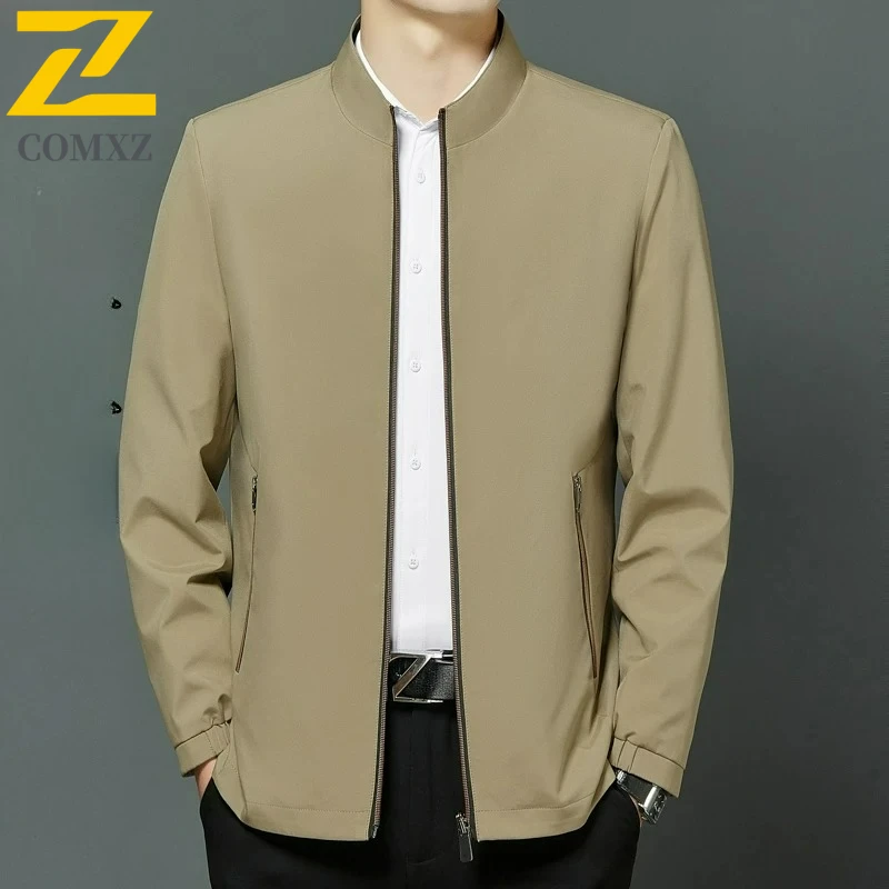 

COMXZ High Quality Coat Stand Collar Business Casual Stand Collar Banquet Golf Travel Windbreaker Jacket Elegant Men Jackets