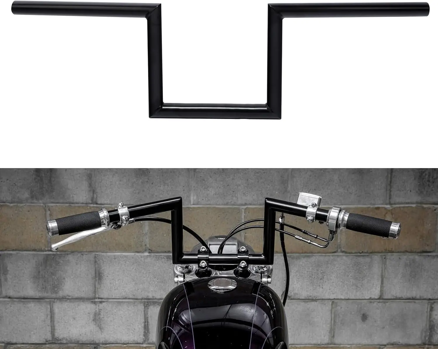 

8" Rise 1" Fat Z-Bar Handlebar Fit For Harley-Davidson Honda Yamaha Suzuki Kawasaki Triumph Most Chopper Cruisers Bobber Bike Ca