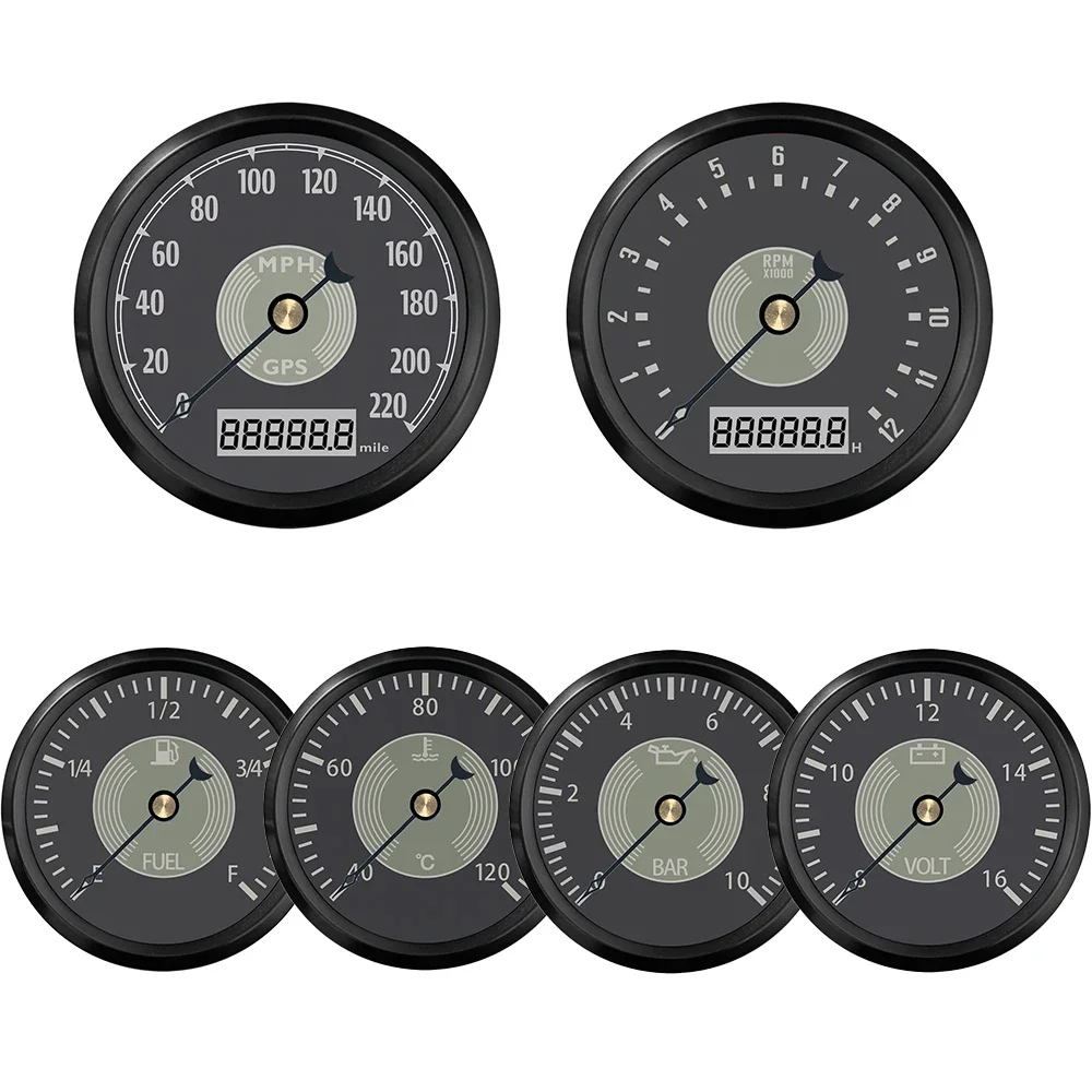 6 مقياس مجموعة 85 مللي متر نظام تحديد المواقع عداد السرعة مع مقياس سرعة الدوران 0-8000 دورة في الدقيقة مع 52 مللي متر مستوى الوقود درجة حرارة الماء ضغط الزيت الفولتميتر 12 فولت للسيارة #3