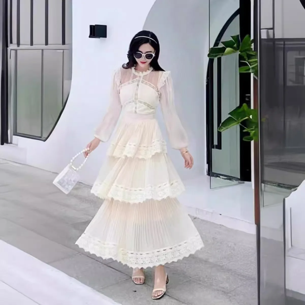 Elegante uitgeholde lange cake chiffon jurk vrouwen zomer korte mouw gehaakte midi-jurken vrouwelijke prom avondfeest vestidos