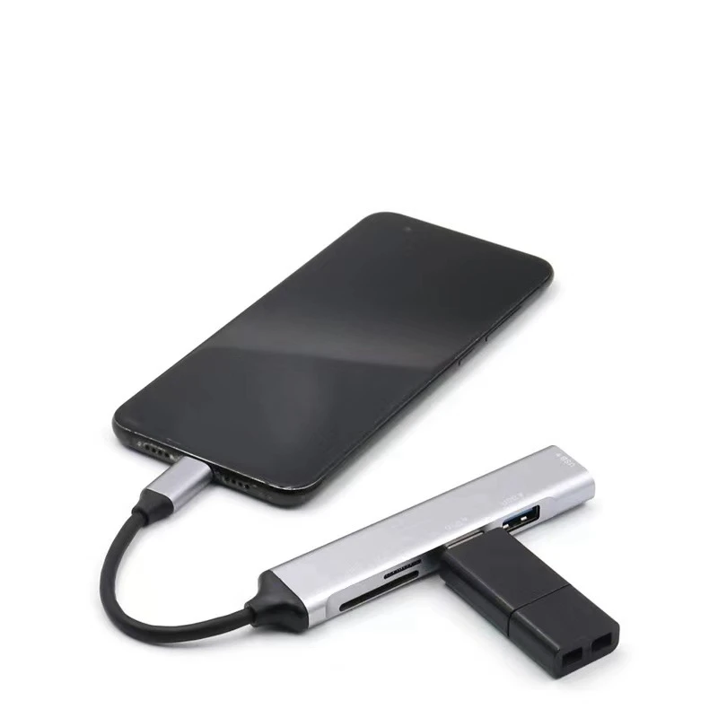 USB HUB 3.0 USB-A Hub Splitter 5 Port USB3.0 مع قارئ بطاقات TF/SD نقل البيانات عالي السرعة للكمبيوتر المحمول سهل الاستخدام أ