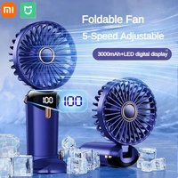 Xiaomi Portable Neck Hanging Mini Fan Foldable 5 Speed USB Rechargeable Handheld Fan with Phone Stand Display Screen New Cooler
