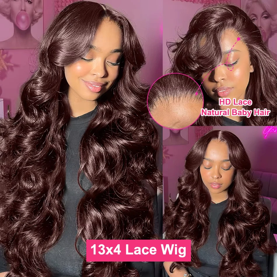 30 بوصة 13x4 HD الدانتيل الشفاف الباروكات الأمامية الشوكولاته براون الجسم موجة 200 الكثافة 100% البرازيلي خصلات الشعر المستعار الإنسان للنساء