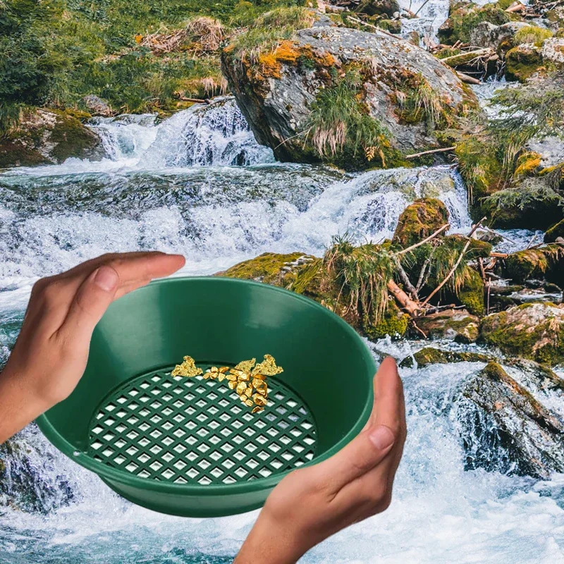 1/3 PCS 10/14/15 Inch Washing Gold Panning Machine Screen Mining Screen Metal Detection Tools Sieve Gold Pan Green Plastic Bowl