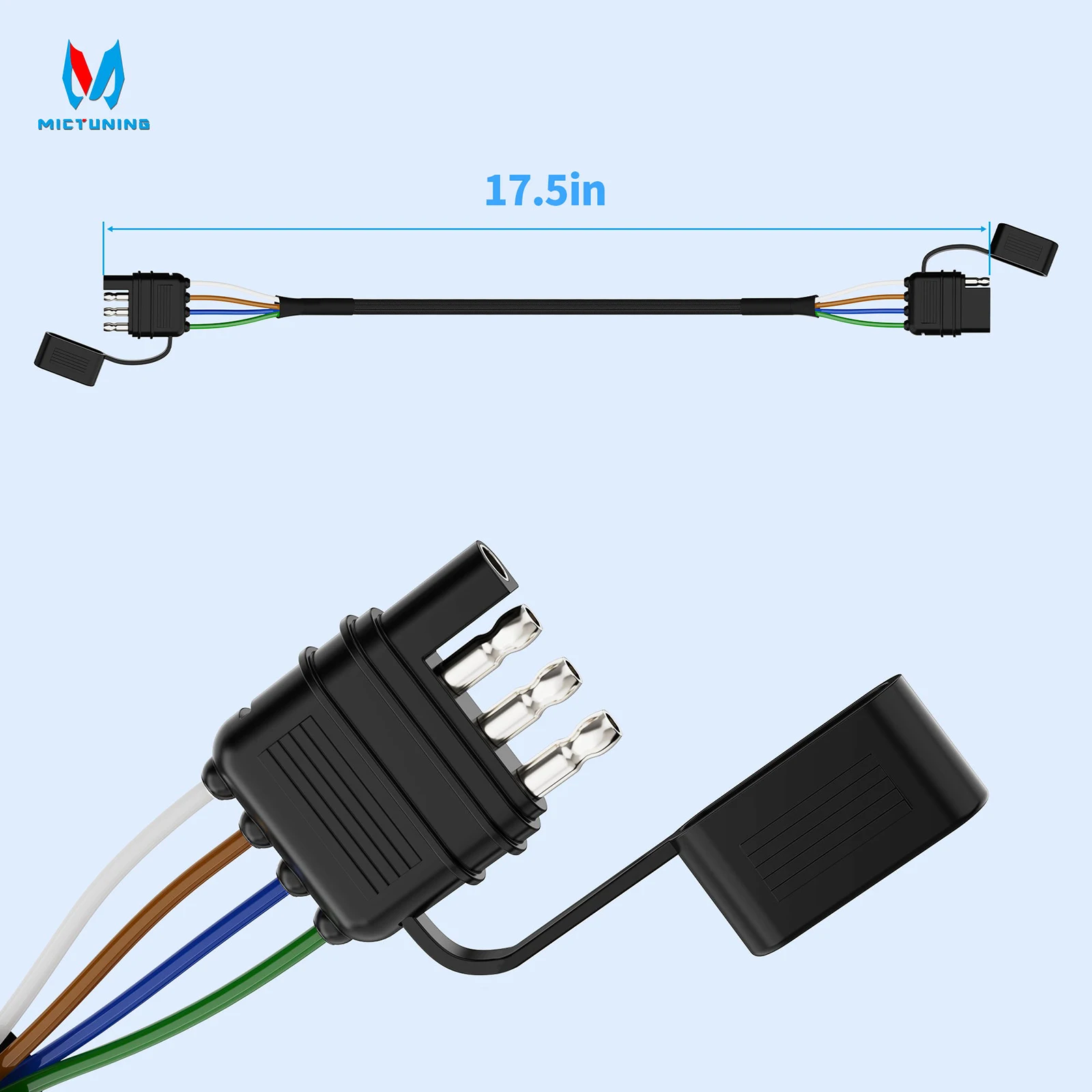 

MICTUNING 4 Pin Flat Trailer Extension Cable 12 inch, 16 AWG Color Coded Wires Waterproof Various Trailers with 4 way Flat Plug