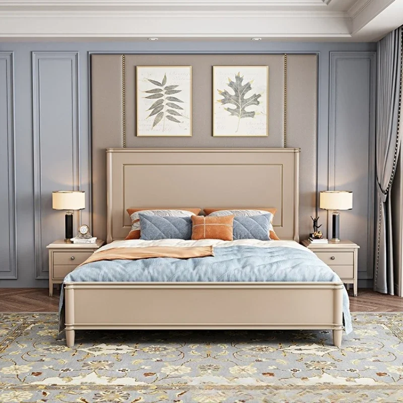 light luxury modern bed American solid wood simple white 1.8 meters Bed double master bedroom camas matrimoniales home furniture