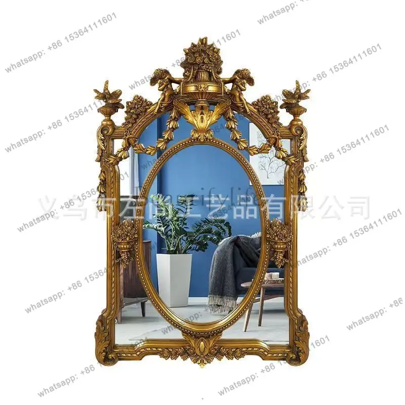 Factory Direct Carved mirror porch retro decoration Nordic wall-mounted bathroom mirror