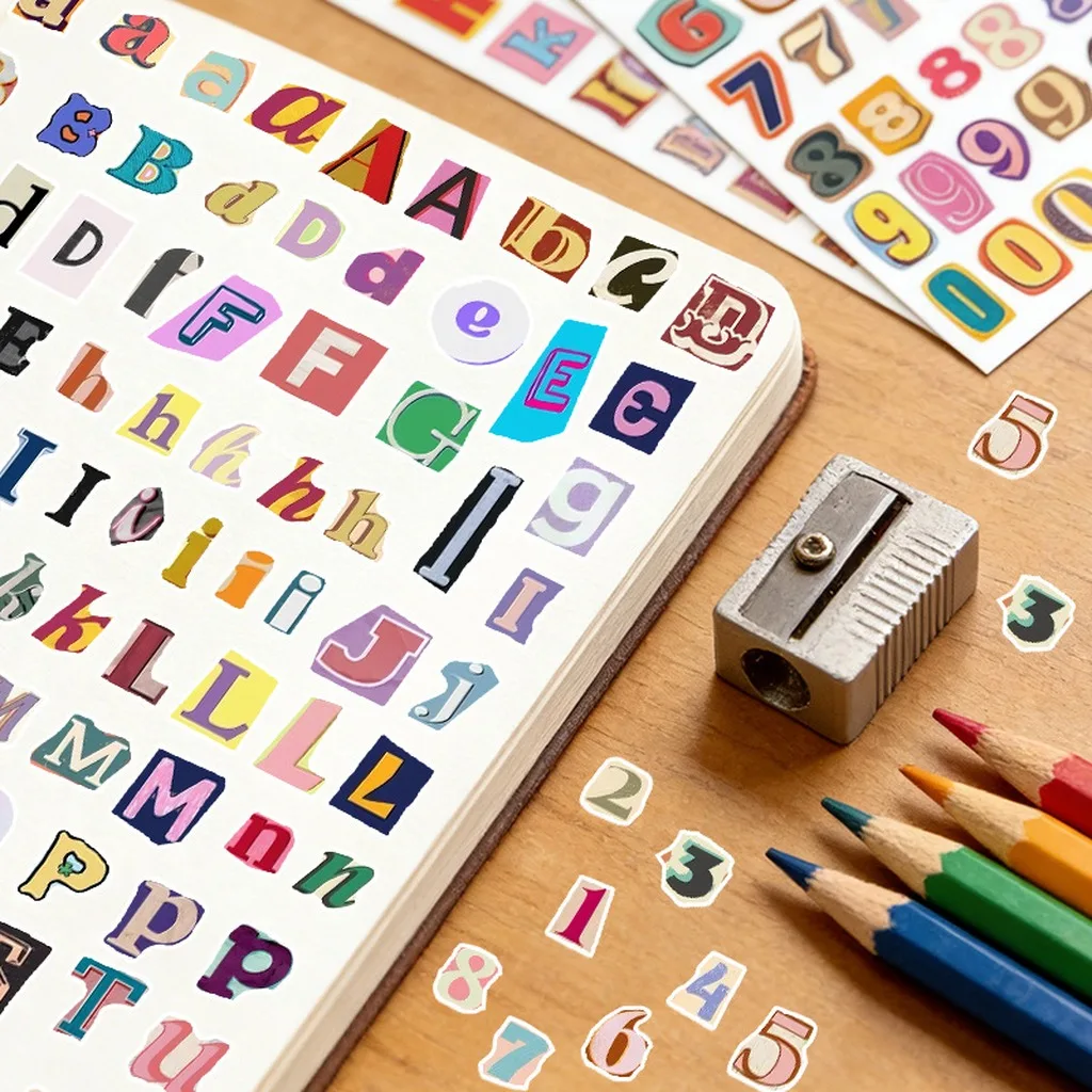 1 Pack Vintage Alphabet Number Stickers Waterproof Removable Decorative Stickers For Scrapbooking Journaling DIY Crafts