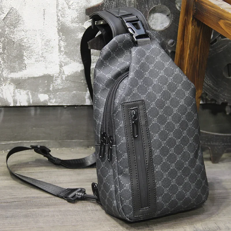 Men's Large Capacity Chest Bag Multifunctional Grid Bag Sports Crossbody Bag Casual Single Shoulder Bag