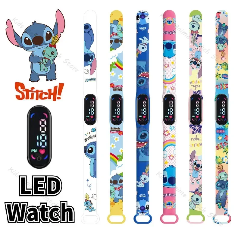 Disney Children\'s Watches Anime Figures Stitch LED Luminous Watch Touch Waterproof Electronic Sports Watch Kids Birthday Gift