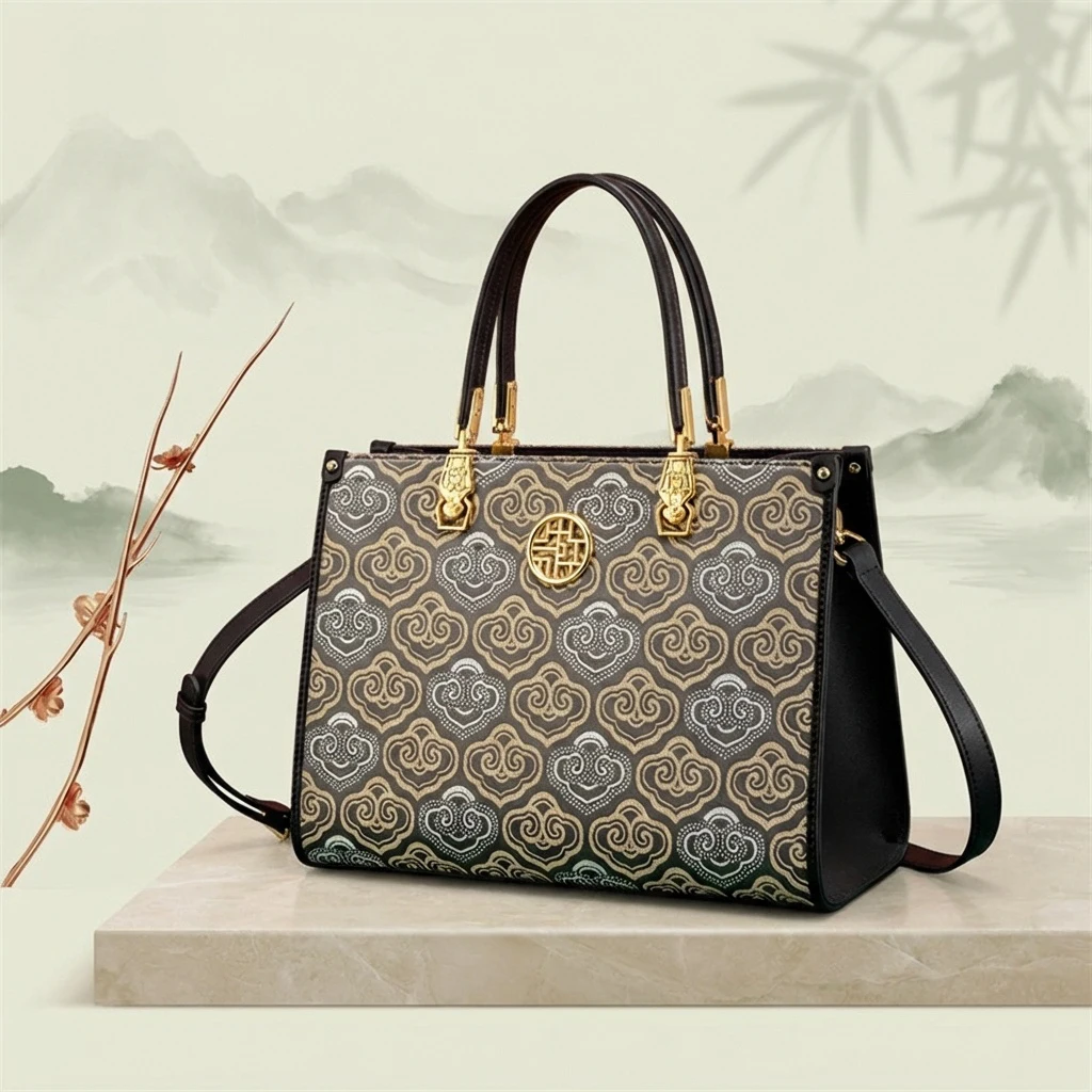 MENDY Chinese Style Embroidery Bag Traditional Chinese Design Luxury Women's Top Handle Bag Shoulder Bag Mom Bag Stylish Handbag