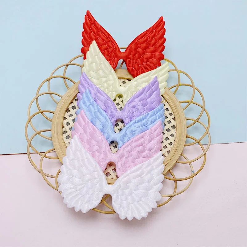 60Pcs 5.8x4.5CM Fabric Satin Angel Wing Padded Appliques For DIY Children Hair Clip Accessories Garment Headwear Decor Patches