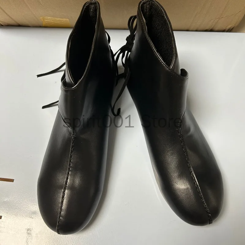 Mens Medieval Knight Prince Flat Single Shoes Halloween Retro Casual Leather Ankle Boots for Party Cosplay