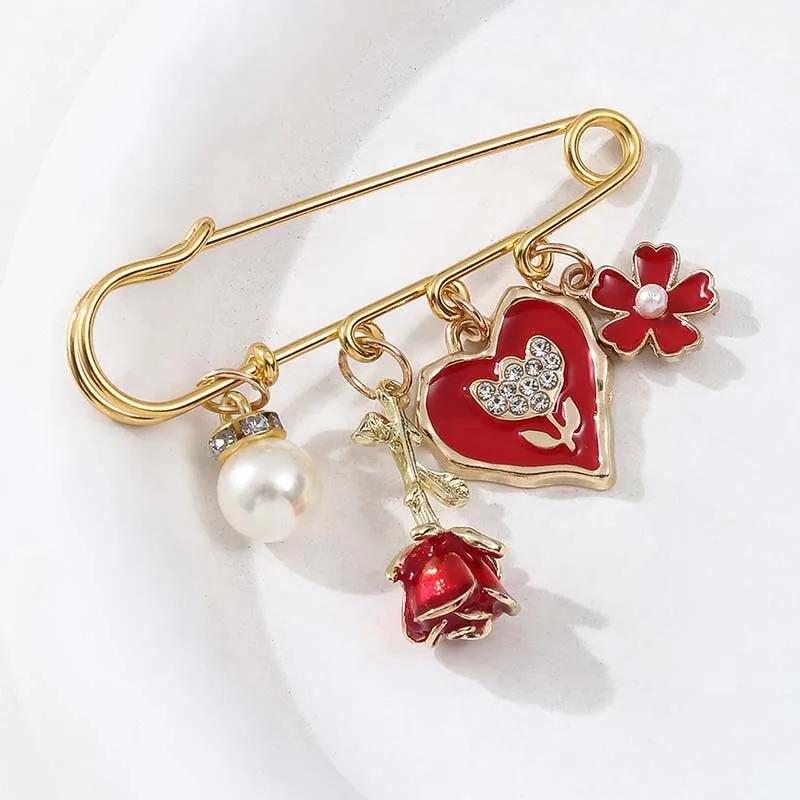 Exquisite Rose Love Pin Pearl Flower Alloy Accessory Premium Women's Brooch Anti Glare Fixed Clothing Badge