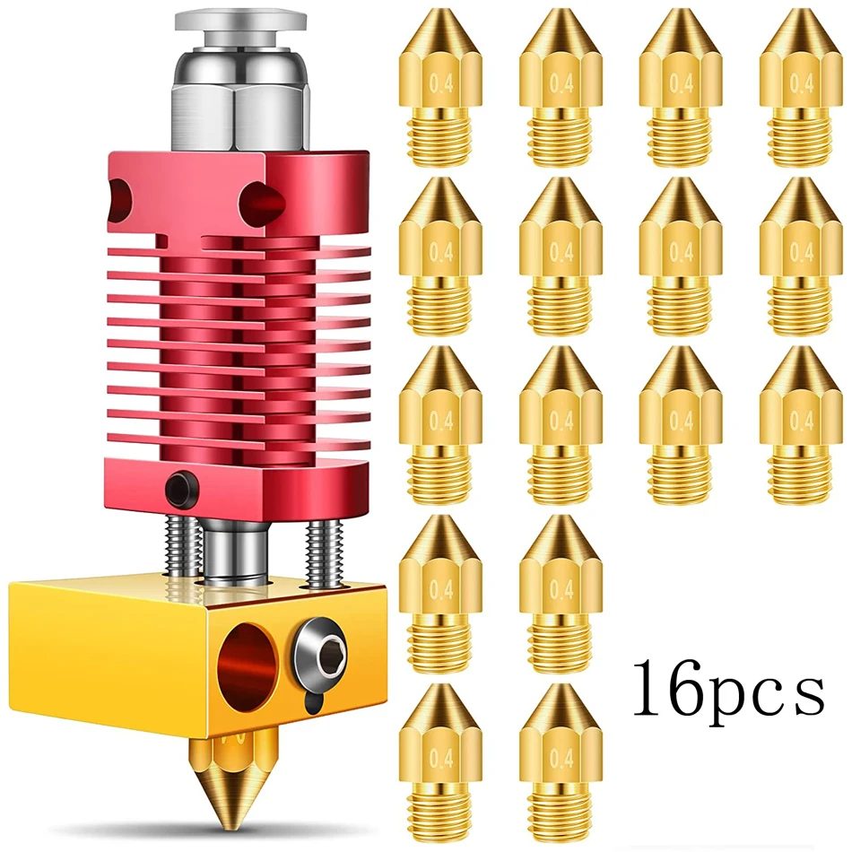 3D Printer Extruder Hotend with 16 Pieces 3D Printer Extruders Brass Nozzles Metal Hotend Kit for CR10/10S Ender 3/3 pro/5