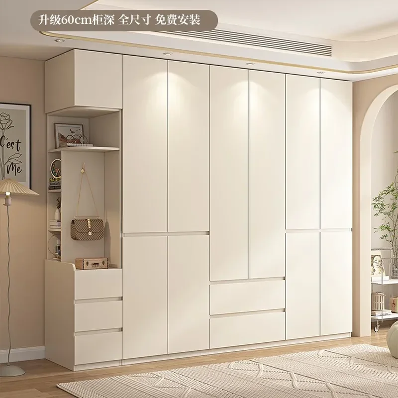 for ENF Pure Solid Wood Wardrobe Cream Bedroom Household Free Handle Segmented Oak Wardrobe