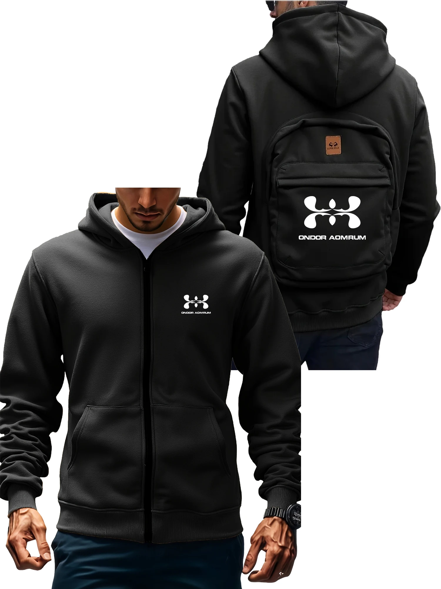 

Men's casual hooded schoolbag design with fashionable zipper design, travel autumn and winter casual outdoor cardigan hoodie