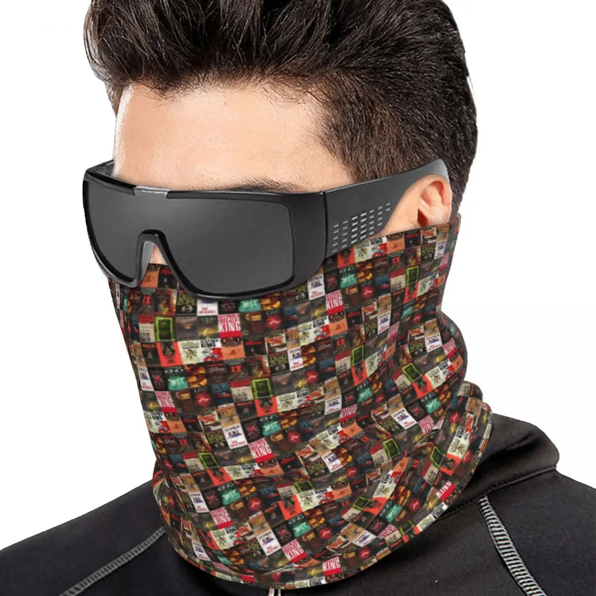 Stephen King Book Cover Collage Multifunctional Elastic Neck Gaiter Wind Proof Face Cover Bandana Unisex for Motorcycle Fishing