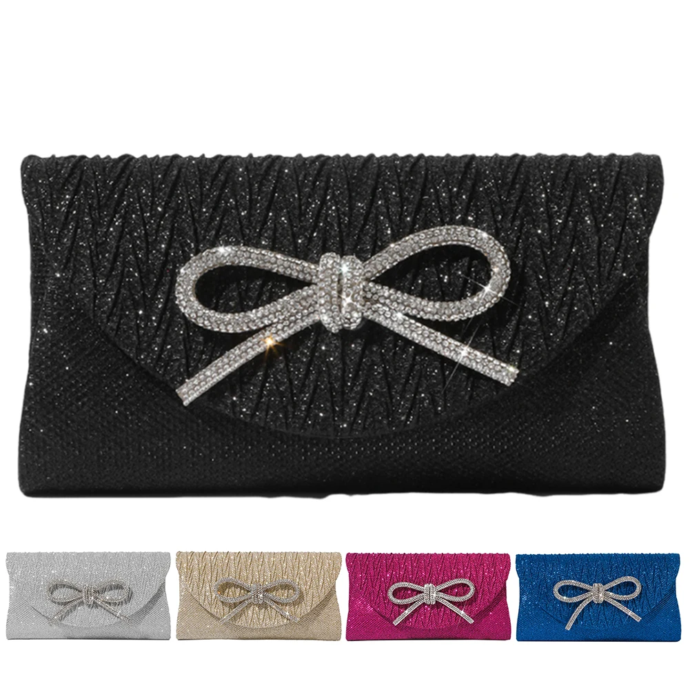 

Clutch Purse Satin Rhinestone Evening Bag for Women Bow Formal Handbag Sparkly Wedding Party Prom Purse