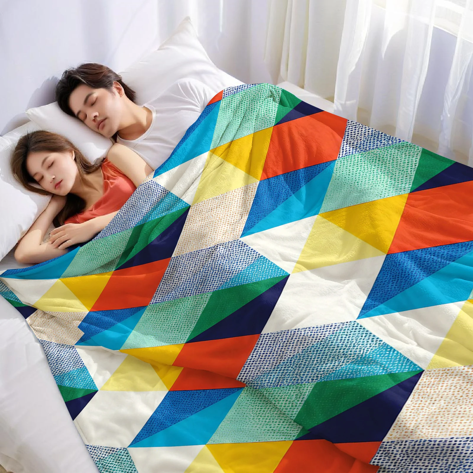 Multicolor Triangle Geometric Halloween Flannel Fleece Blanket Fluffy Warm Cozy Throw for Sofa Bedroom Home Holiday Decoration