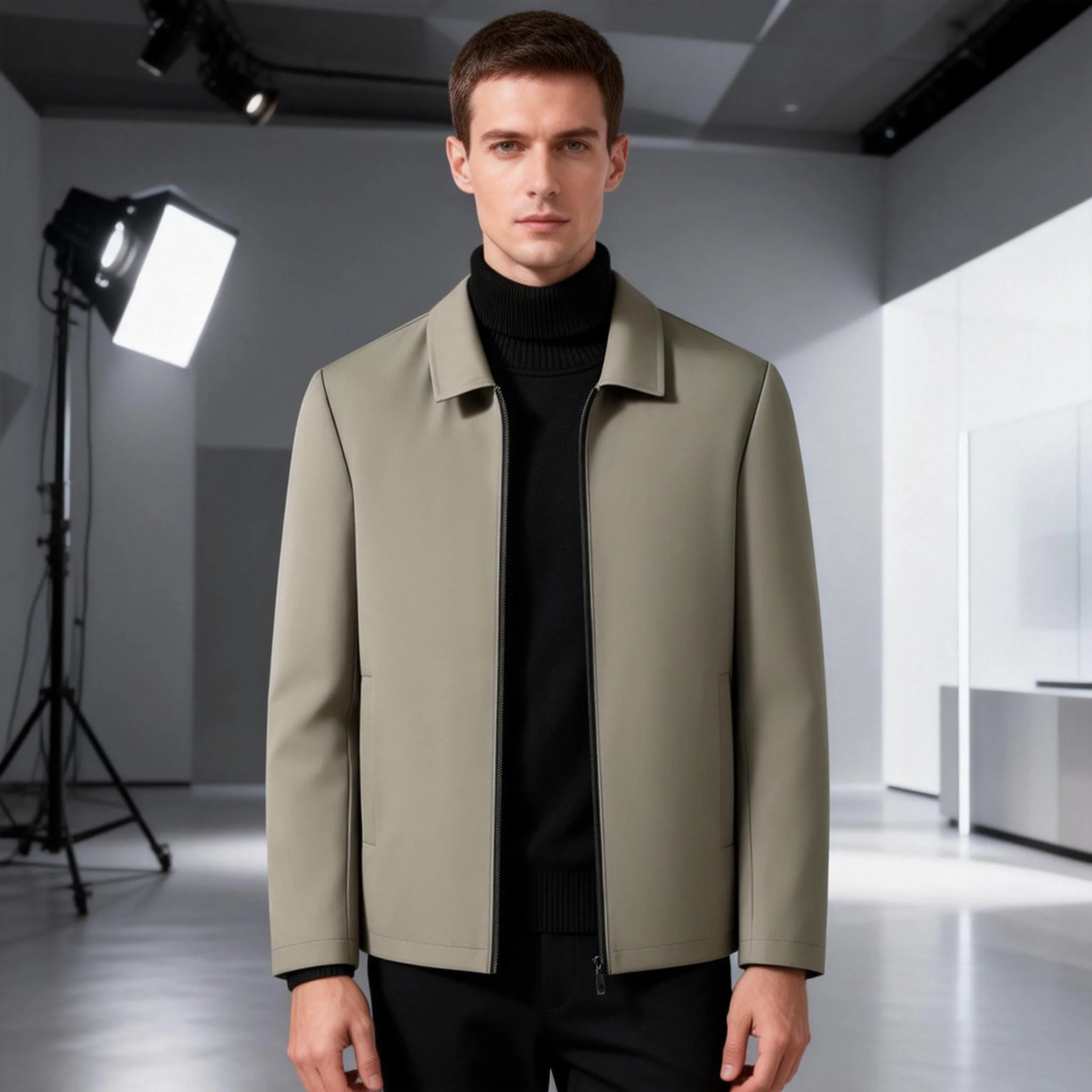 

2026 Spring Autumn Men Jacket Solid Color Lapel Waterproof Men Clothing Middle Aged Business Casual Fashion Windproof Jackets