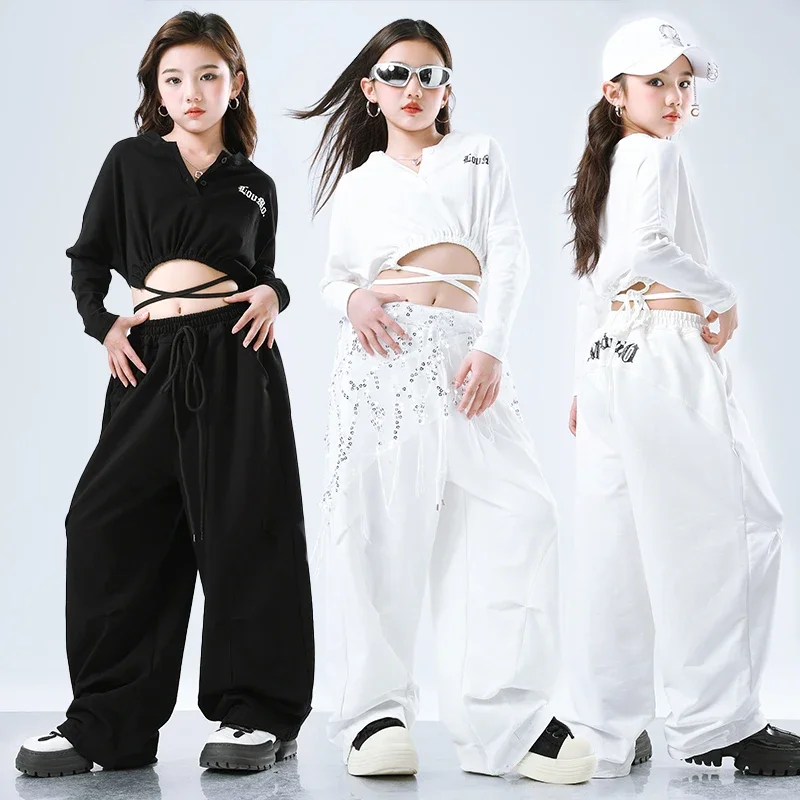 Criança jazz dança outfit hip hop meninas colheita topos carga calça crianças moletom conjuntos de roupas de dança de rua adolescente streetwear trajes