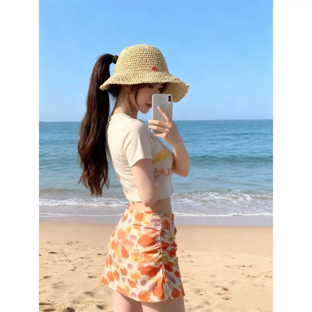 4 Piece Stylish High Waisted Bikini Sets for Women Tummy Control Sheer Swimsuits Sexy Sweet Swim Skirt Beach Vacation
