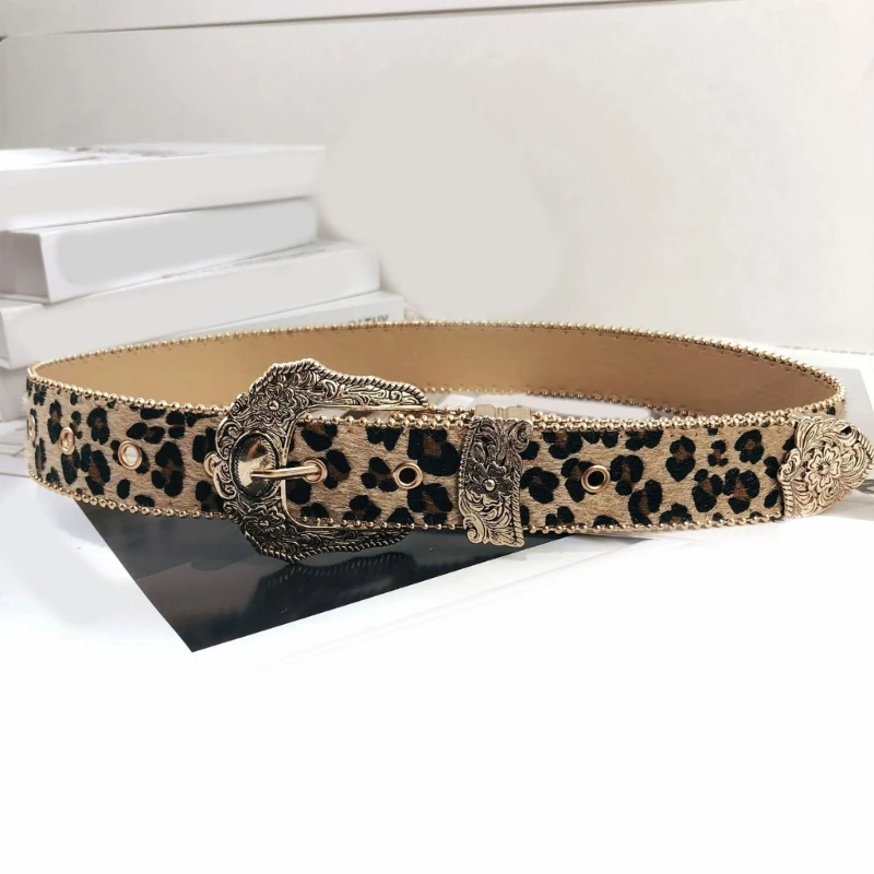 

Subculture Belt for Women Vintage Metal Buckle Jeans Belt Gothic Leopard Print Waistband for Pants 2000s Girl Waist Decors