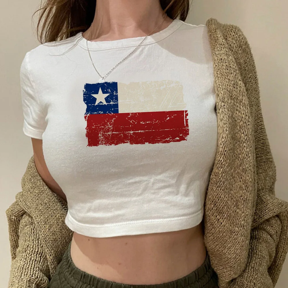 

Chile 90s aesthetic streetwear crop top Woman manga 2000s hippie Kawaii tshirt tee