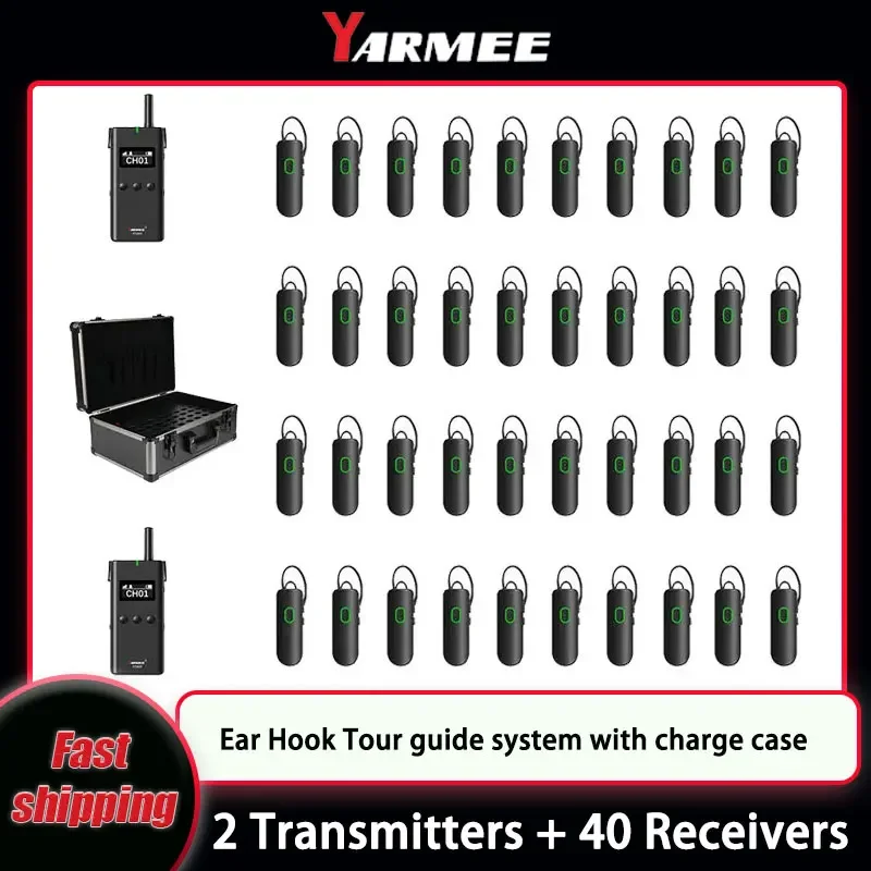 YARMEE Ear Hook Wireless Bluetooth Tour Guide System Radio Guide System 2 Transmitters + 40 Receivers For Church Training Hajj