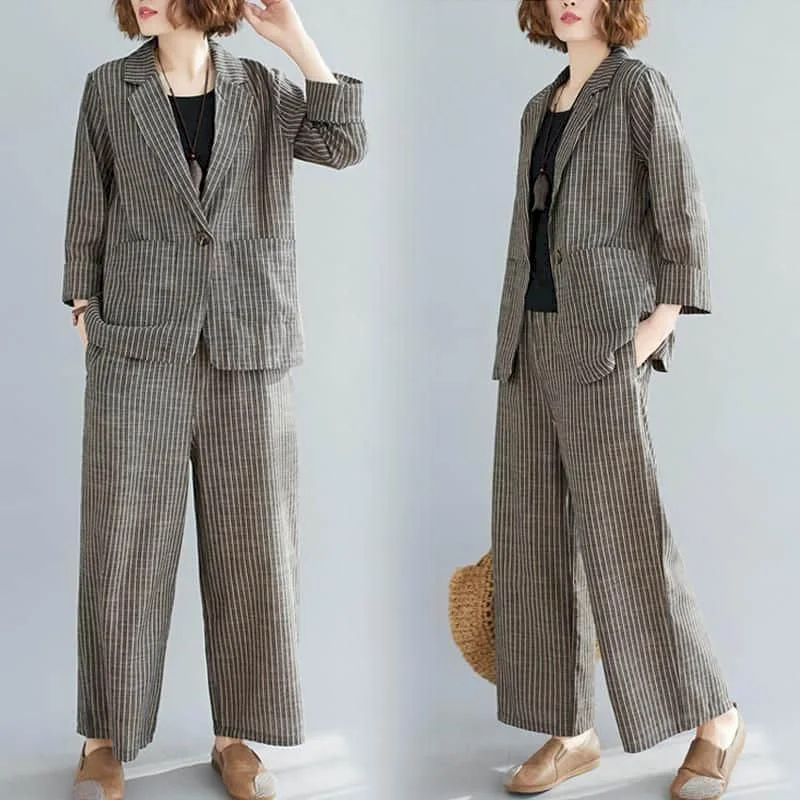 Pantalons costumes pour femmes col Polo costume vestes et pantalons à jambes droites ensemble deux pièces pour femmes ample haute rue femmes vêtements