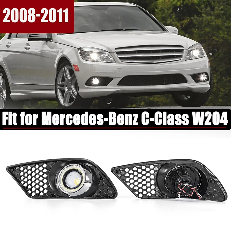 2Pcs Fog Light Assembly LED Lamp Fog Light Frame Car Accessories Fit For Mercedes Benz C Class W204 AMG 2008-2011 Pre-Facelift