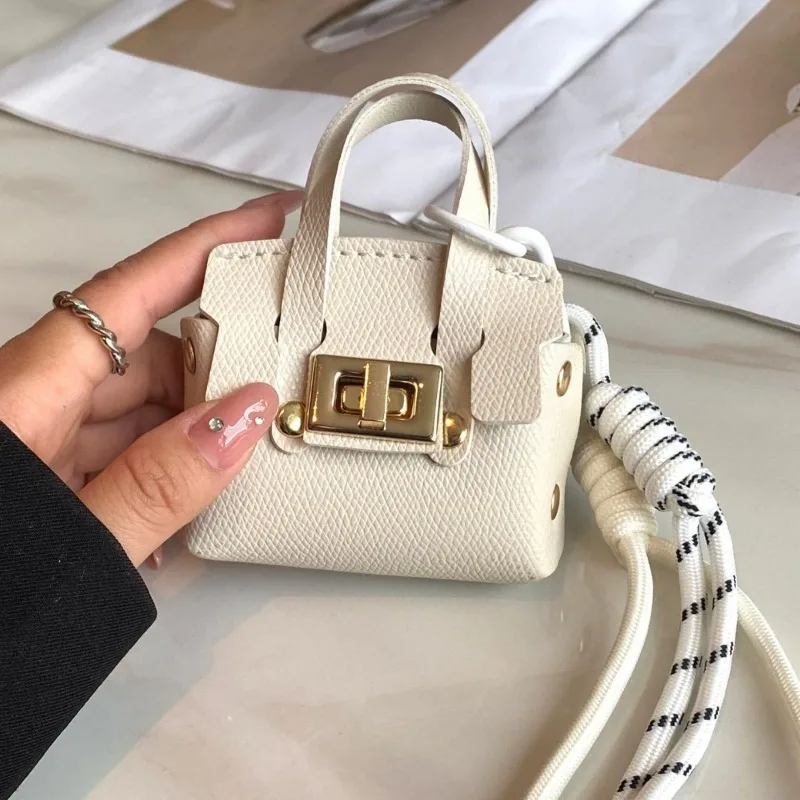 Mini Coin Purse Bag Pendant Cute Square Handbag Earphone Pu Leather Creative Car Key Chain Pendant Decoration Multi-functional