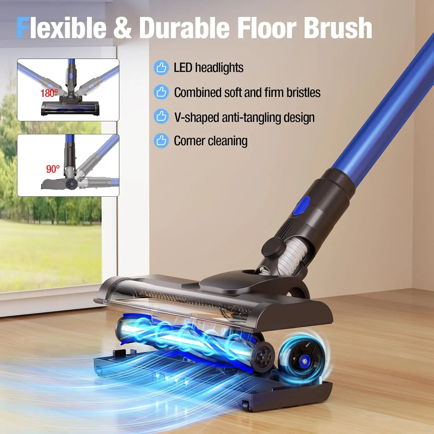 Vacuum Cleaner, 550W 45KPA 45 Mins Self-Standing Vacuum Cleaners for Home, Stick Vacuum with LED Touch Screen & Rechargeable 250