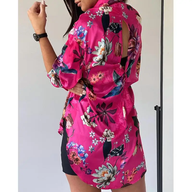 Bedrukte Long Sve Dames irt Klassiek reversontwerp Polyester stof lectual Sle Summer Faion Dameskleding