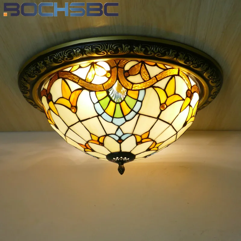 BOCHSBC Tiffany stained glass American simple ceiling lamp living room dining room bedroom study corridor overhead light decor