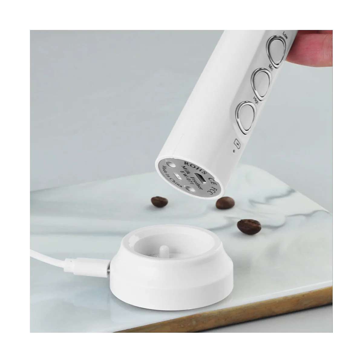 Electric Mixer Egg Beater Kitchen Stirrer Coffee Cappuccino Creamer Whisk Portable Blender -White