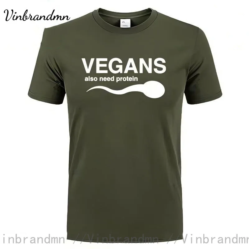 Funny Vegans T Shirts Vegans Also Need Protein Men's White T Shirt Slogan Letter Print White Tshirts 3D Vegetable Vegetarianism