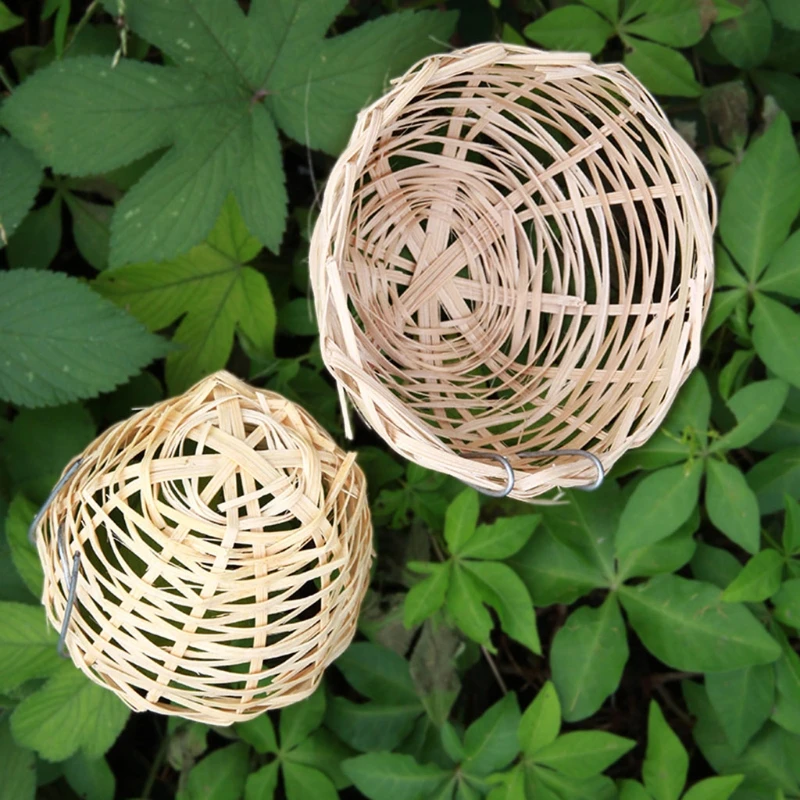 Bird Nest with Metal Hook Cozy Hand Woven Bamboo Bird Basket for Small Birds