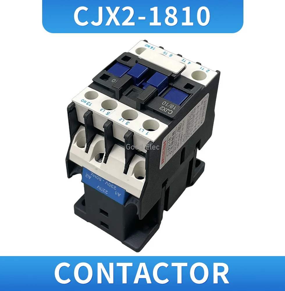 CJX2-1810 AC Contactor 18A 3 Phase 3Pole NO Coil Voltage 380V 220V 110V 36V 24V 50/60Hz Din Rail Mounted 3P+1NO/3P+1NC