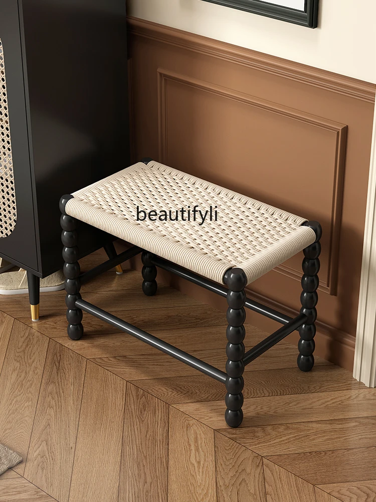 American Retro Shoe Changing Stool Home Footstool Bedroom Bed End Stool Leisure Bench