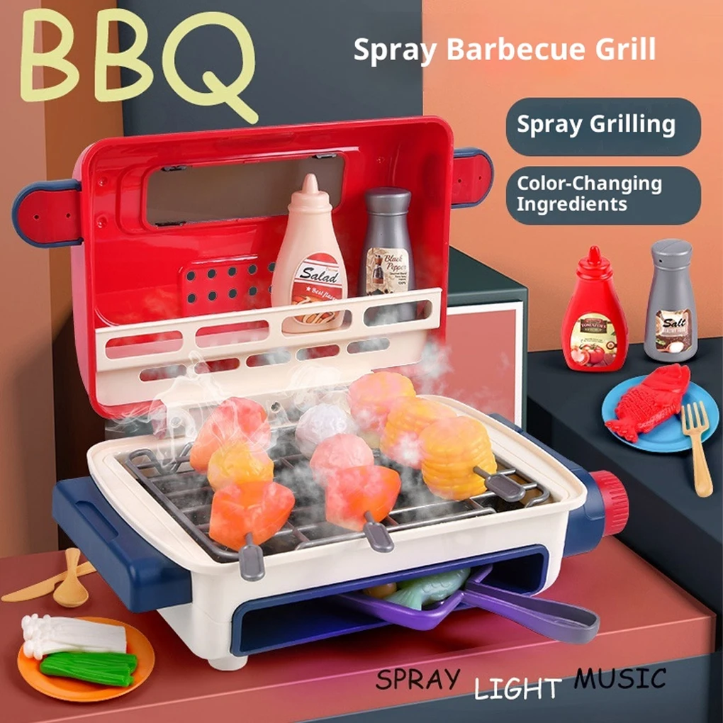 Ensemble de Barbecue avec lumière de pulvérisation, jeu de simulation pour enfants, jouet de cuisine, jouets éducatifs pour enfants, cadeaux de noël