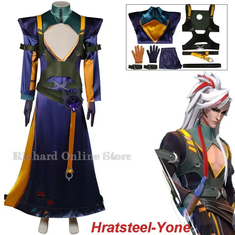 LOL HEARTSTEEL-Costume de Cosplay Ezreal Aphelios Yone pour Homme, Perruque, Tenues de Jeu de ixd'Halloween, Nouvel Uniforme, Masque, Collier Complet