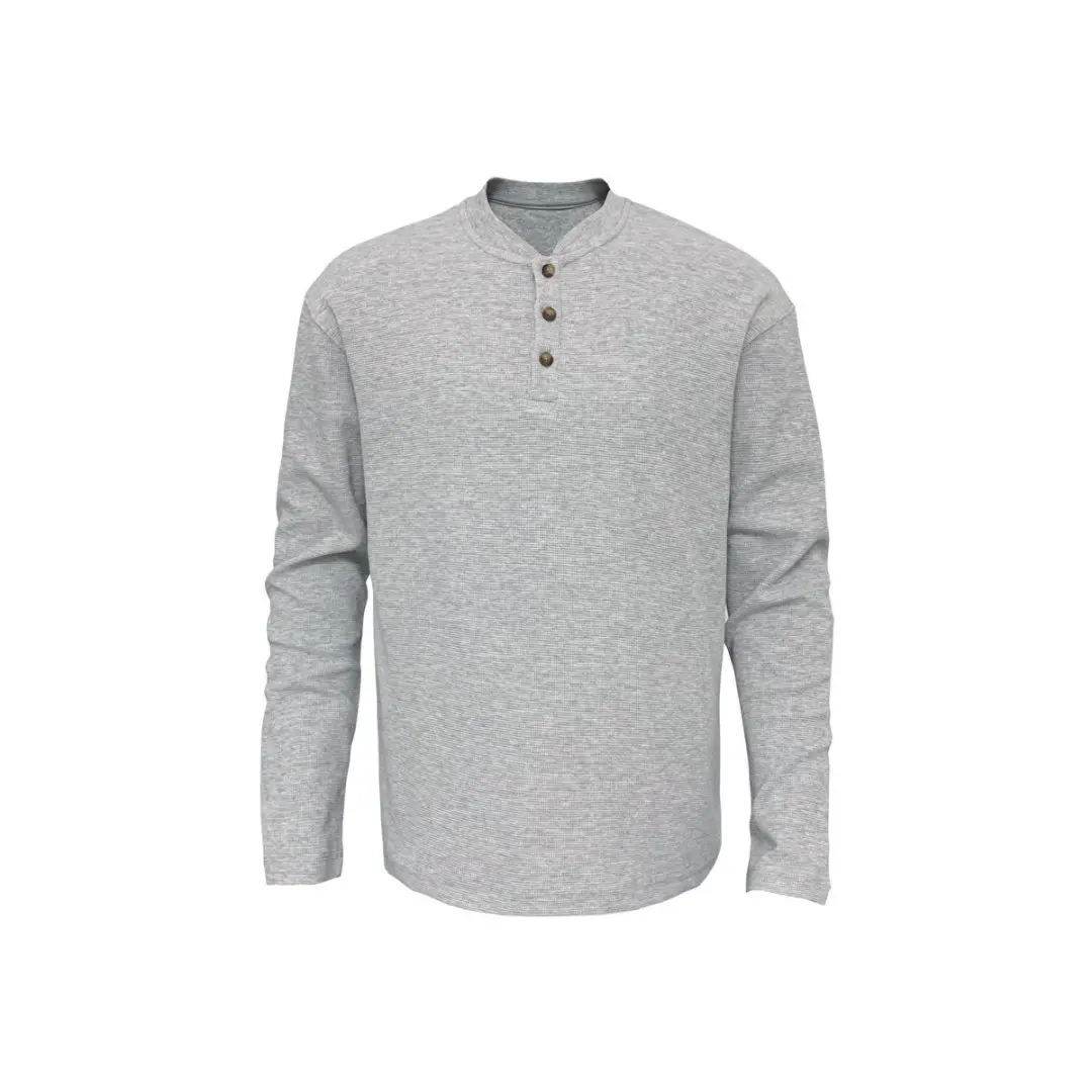 

American Vintage Waffle Knit Henley Sweatshirt Men's Heavyweight Solid Color Regular Shoulder Loose Fit Premium Casual Knitwear