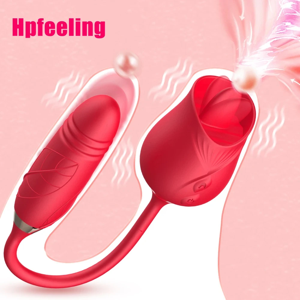 3-in-1 female masturbation rose sex toy Clit Clintoris G-point thrust Dildo oral sex vibrator G-point stimulation licking erotic