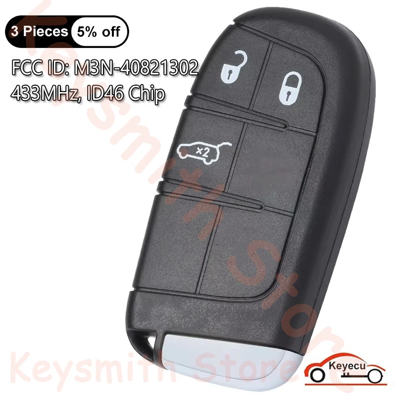 KEYECU 3 Buttons 433MHz ID46 Chip for Jeep Grand Cherokee 2014-2021 Auto Smart Remote Control Key Fob M3N-40821302 P/N: 68143506