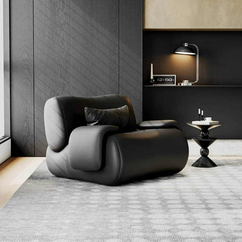 

Italian high-end living room single sofa chair leisure chair art black high-end single chair leather