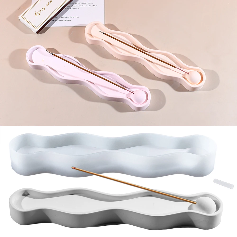 Wave Long Incense Tray Silicone Mold Set DIY Scented Stick Stand Incense Holder Plaster Art Craft Making Resin Mold Home Decor